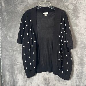 CJ Banks Black Cardigan with White Polka Dots